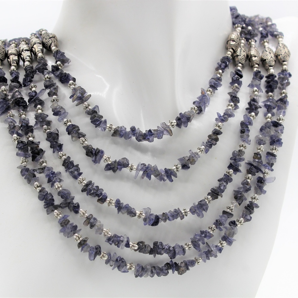 Elegant blue iolite multi strand beaded necklace